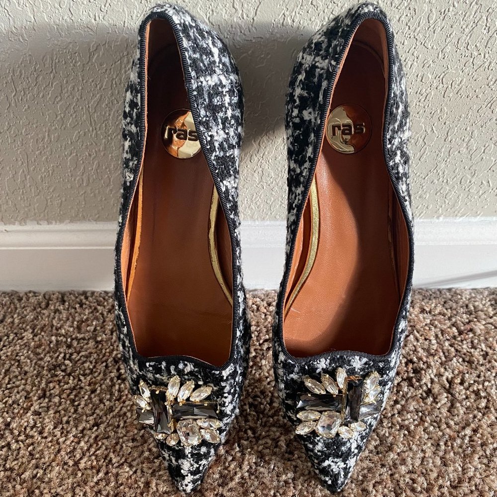 New Ras Tweed Leather Flats Size 41